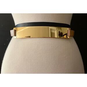 B-LOW THE BELT Tan Leather Waist Belt w/Gold Plate sz S/M